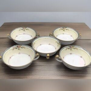 5 Vintage Meito ROSE GARDEN Floral Sprays Footed Cream Soup Bowls MEI193
